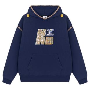 亿万少年BUFU美式复古民族风刺绣连帽卫衣男女国潮牌情侣外套帽衫