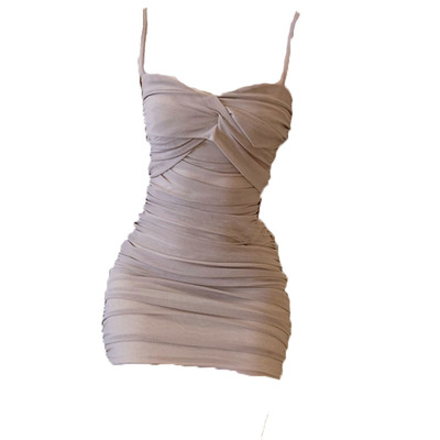 夜店性感褶皱网纱连衣裙女夏蹦迪