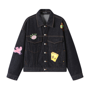 Dangerouspeople薛之谦dsp童趣牛仔印花潮牌高街宽松外套长裤套装