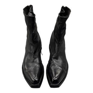 拼接粗跟工装方头复古巫师靴短筒切尔西靴男女暗黑手工增高骑士靴