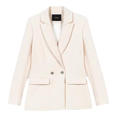 Maje法式纯色双排扣西装外套