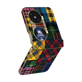 适用于华为pocket2手机壳新款折叠屏超薄packet2高级感格纹pocket全包中轴防摔镜头保护套斜挎带挂绳外壳女