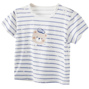 婴儿条纹短袖t恤夏季薄款零碳莫代尔冰丝男女宝宝半袖体恤上衣夏