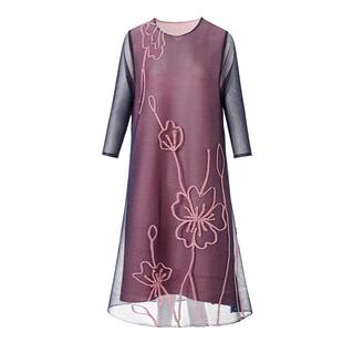 妈妈春装高端连衣裙2026新款洋气婆婆网纱裙子春三宅褶皱气质大码