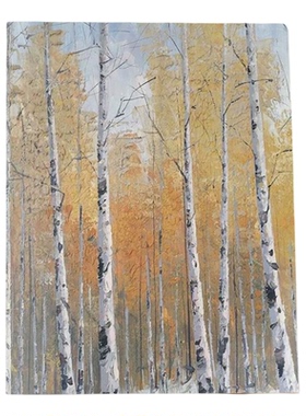 纯手绘油画 画北欧客厅白桦树装饰画 画现代肌理玄关风景挂画