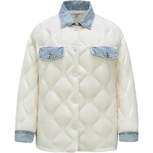 森马羽绒服女中长款防泼水拼接牛仔潮酷个性冬抗静电宽松轻薄外套