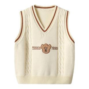 儿童纯棉针织马甲上衣2023秋冬外穿新款男女宝宝学院风毛衣背心