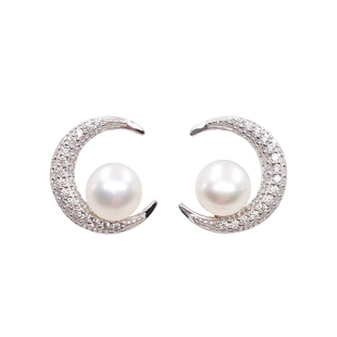 「珠光星辰」简约月亮施家澳白珍珠耳环蚊香盘耳夹女耳钉气质耳饰