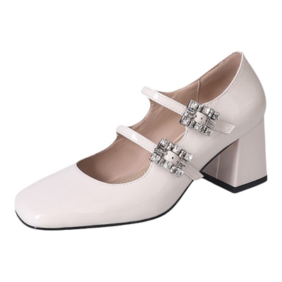 6.5cm法式玛丽珍水钻方扣单鞋
