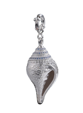 S925纯银镀金吊坠藏式海螺镶宝石项坠吉祥如意雕花男女挂坠卡扣