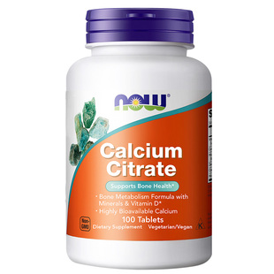 NOW柠檬酸钙片补钙中老年成人100片钙镁锌美国原装非胶囊粉剂诺奥