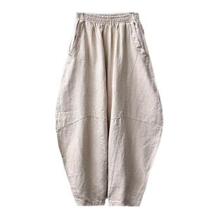 苎麻做旧垂感灯笼裤女2026新款裤子新中式棉麻女装禅意太极裤长裤