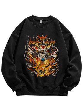 魔神坛斗士光明皇帝复古印花圆领卫衣服纯棉重磅男装宽松休闲穿搭