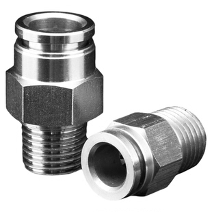 304/316L不锈钢PC螺纹直通接头气动气管快速快插外丝牙PC8-02/04