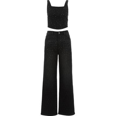 VeroModa真两件烫钻牛仔裤