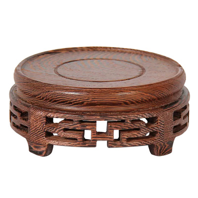 鸡翅盆景圆形红木花瓶奇石底座