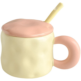 高颜值马克杯奶fufu带盖可爱女生办公室咖啡杯水杯撞色情侣家用勺