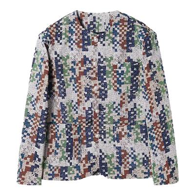 无领秋冬宽松棋盘格小香风外套男