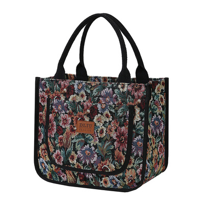 复古手提包托特花朵大容量饭盒袋