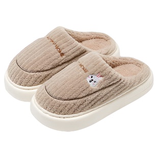 买一送一厚底棉拖鞋男女情侣秋冬季室内家居家防滑保暖毛毛绒棉拖