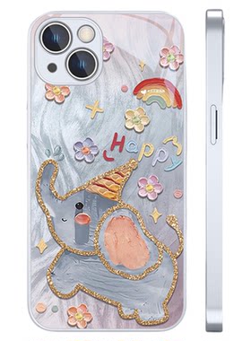 适用苹果iPhone玻璃小象手机壳