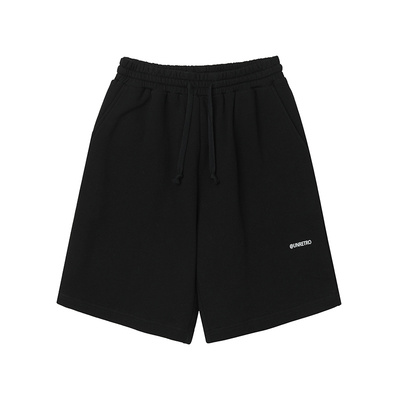 日系黑色刺绣抽绳运动短裤男女