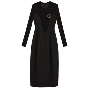 【刘涛同款】YINER音儿2025冬季新款法式羊毛混纺针织拼接连衣裙