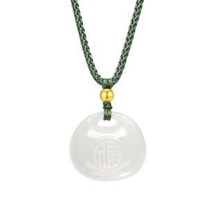 周大生黄金和田玉吊坠女小胖福青白玉锁包项链挂坠送女友新年礼物