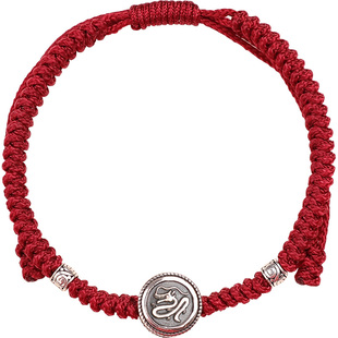 s925纯银12十二生肖手绳女款2026年转本命年运珠粗红绳属相马手链