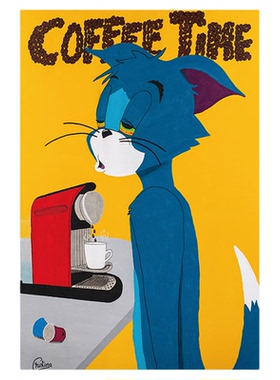 猫和老鼠创意小众咖啡馆卡通客厅墙壁画玄关ins风卧室装饰画芯