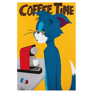 猫和老鼠创意小众咖啡馆卡通客厅墙壁画玄关ins风卧室装饰画芯