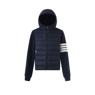 【赠退货宝】TUMA TB四道杠连帽短款拼接羽绒服修身加厚羽绒大衣