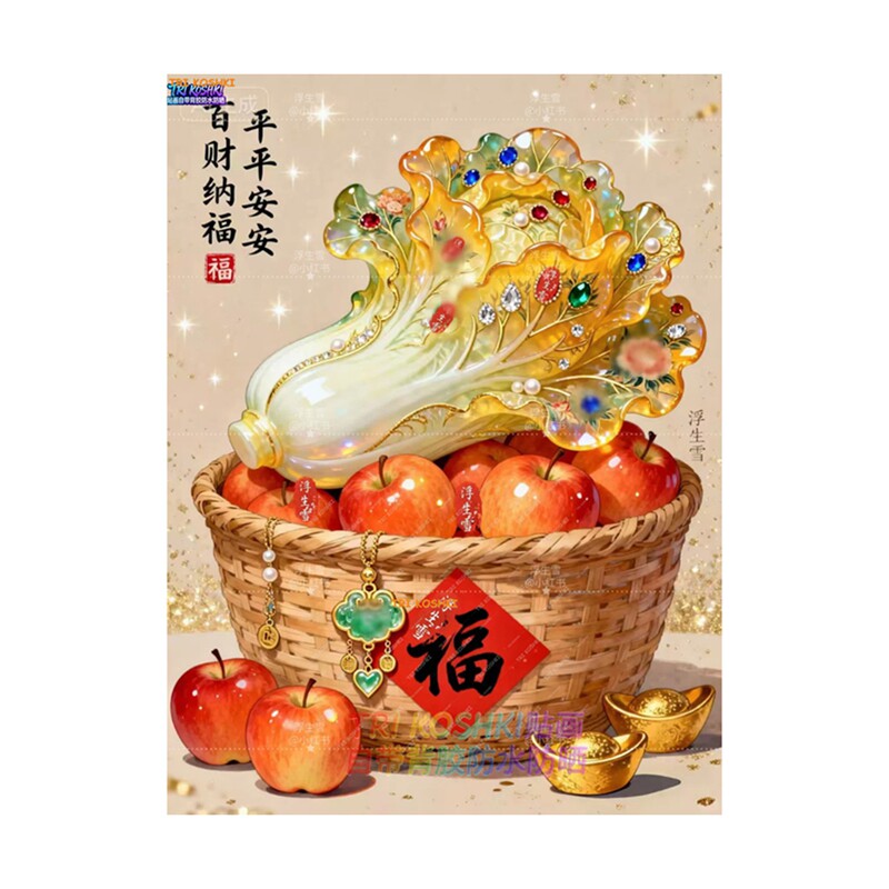 百财纳福贴画玄关客厅走廊过道出租屋墙面木门平平安安装饰贴纸画