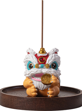 国潮醒狮线香插咬钱币香薰炉摆件