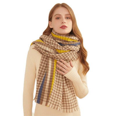 ELLE冬季千鸟格羊毛围巾