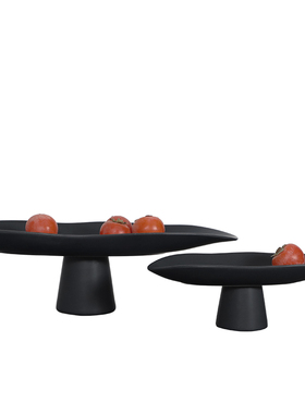 密度家居现代新中式黑色创意果盘桌面茶几收纳装饰托盘摆件花器