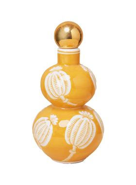 逅里 福禄珠 皇家釉黄葫芦摆件配黄铜实心球 国风小花瓶 乔迁礼物