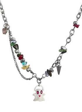 白色幽灵串珠项链男款嘻哈冷淡风锁骨链高级感小众设计毛衣链女生