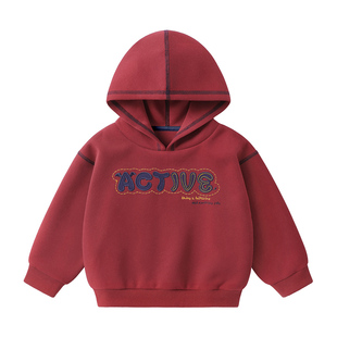 右欧童装儿童新年红色连帽卫衣男童春秋长袖上衣宝宝百搭春装衣服