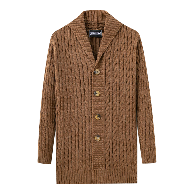 2026秋冬欧美中长款针织上衣男粗针扭花开衫毛织外套Men sweater
