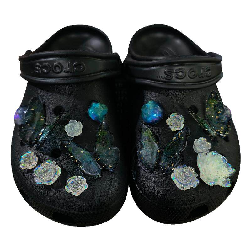 Crocs洞洞鞋配饰水墨风蝴蝶卡洛驰鞋花适配洞洞鞋扣女diy装饰卡扣