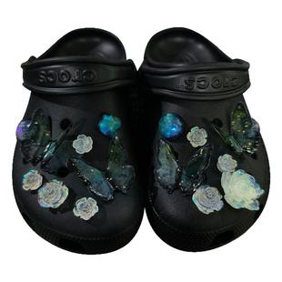 Crocs洞洞鞋配饰水墨风蝴蝶卡洛驰鞋花适配洞洞鞋扣女diy装饰卡扣