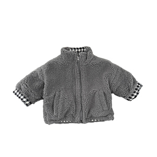 男童冬装双面穿棉衣套装男宝宝韩版格子加绒保暖外套婴儿夹棉裤子