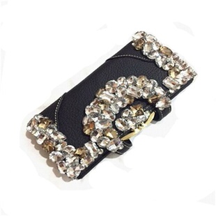 真皮钱包女长款时尚镶钻按扣多卡位水钻女士带钻钱夹手包镶钻钱包