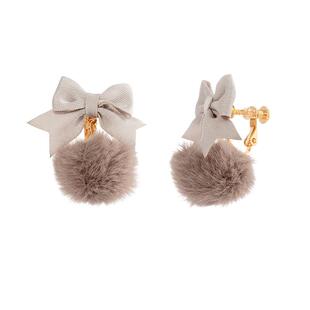 OSEWAYA耳夹蝴蝶结毛绒气质无耳洞耳饰可爱毛球秋冬新款甜酷耳钉