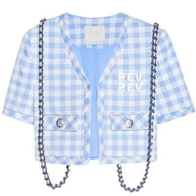REVAN芮范2023夏季新品设计师款甜酷清新格纹短袖外套RN30105023
