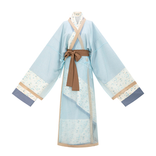 花朝记｜甘棠｜汉服西汉马王堆曲裾袍直裾素纱襌衣蓝色印花传统风