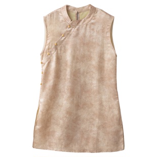 现货三色奥黛织金真丝提花新中式上衣桑蚕丝新中式国风斜襟中长款