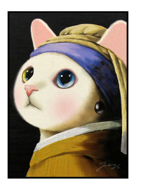 北欧风格卧室戴耳环的猫咪装饰画