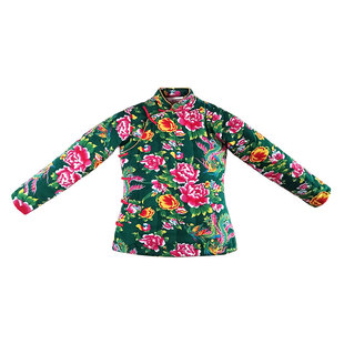 2022新款偏襟手工棉花棉衣加厚大襟棉袄东北大花立领盘扣修身民族